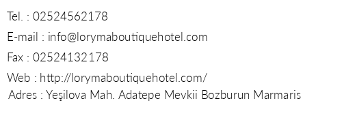 Loryma Boutique Hotel telefon numaralar, faks, e-mail, posta adresi ve iletiim bilgileri